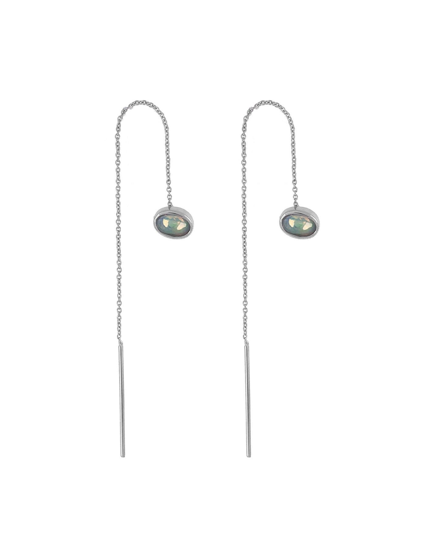 Opal Threader Earrings – Rhodium-Plated 925 Sterling Silver