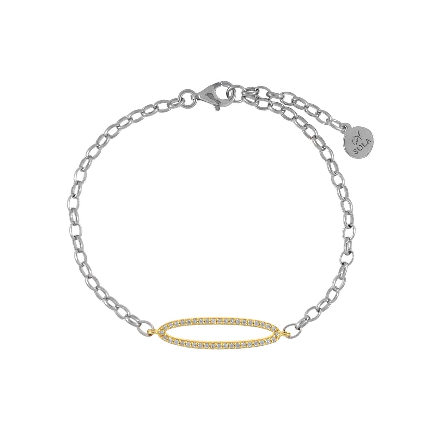 925 Sterling Silver Bracelet "CHAIN" with Gold Vermeil CZ Center