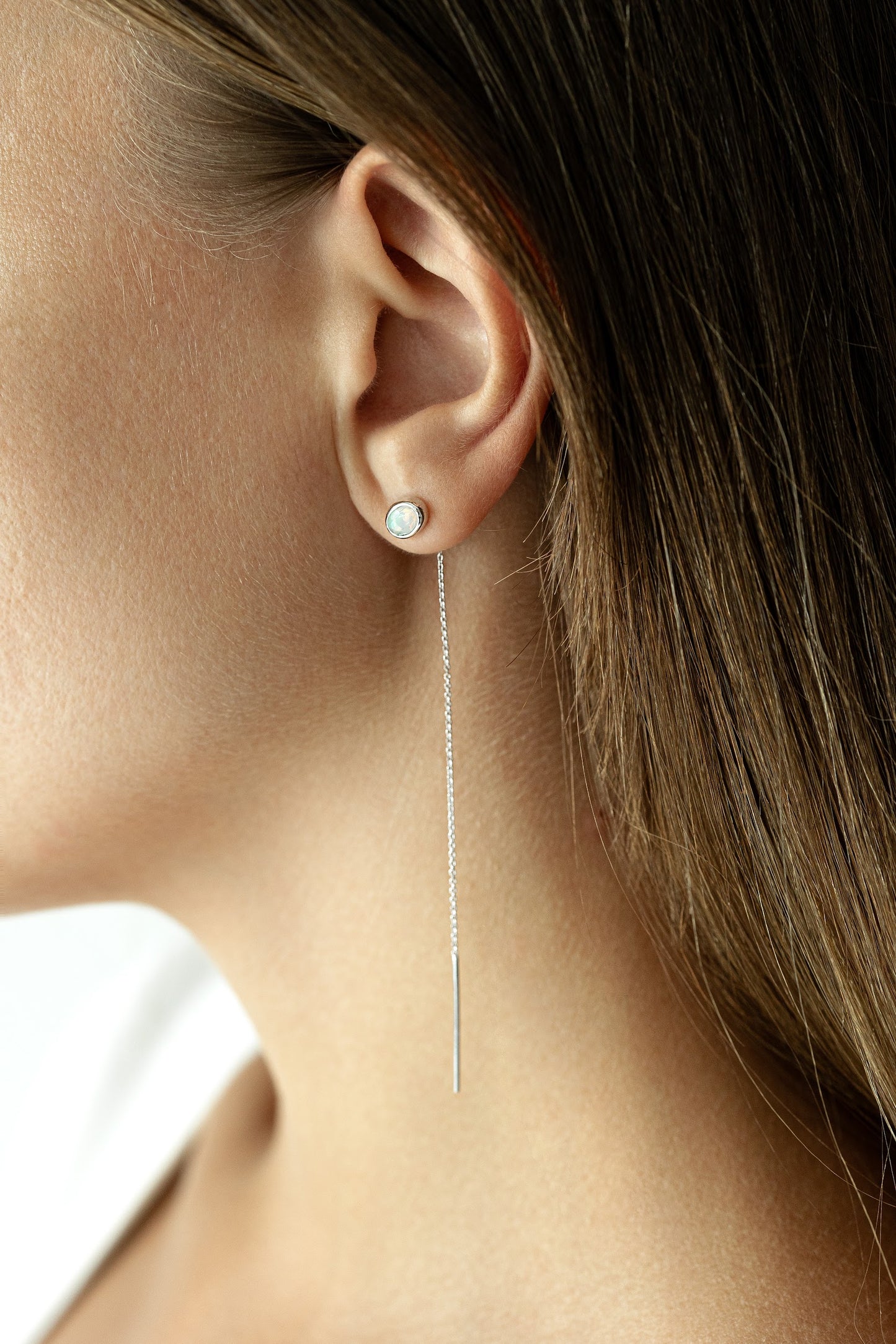 Opal Threader Earrings – Rhodium-Plated 925 Sterling Silver