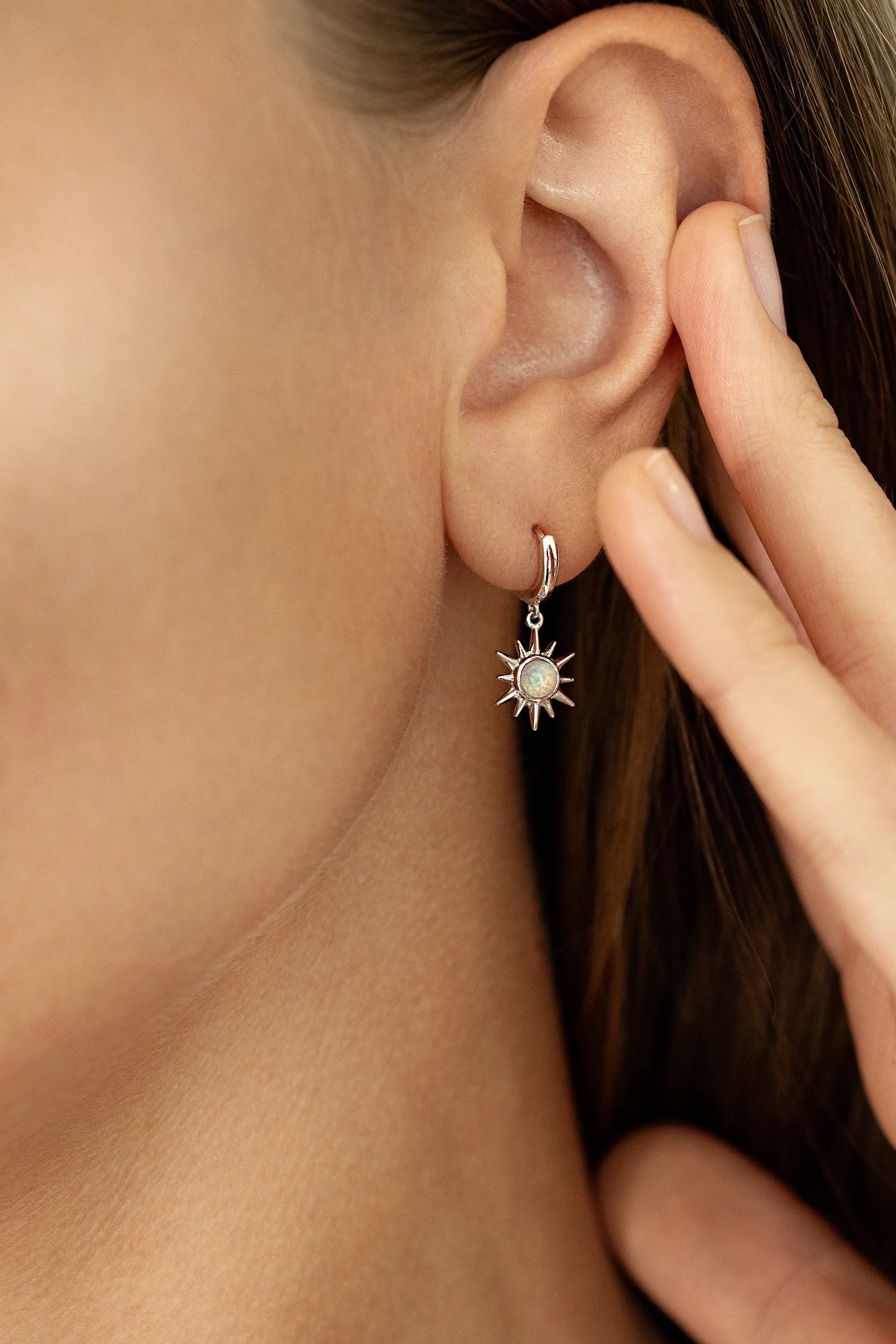 SUN Opal Earrings – Rhodium-Plated 925 Sterling Silver