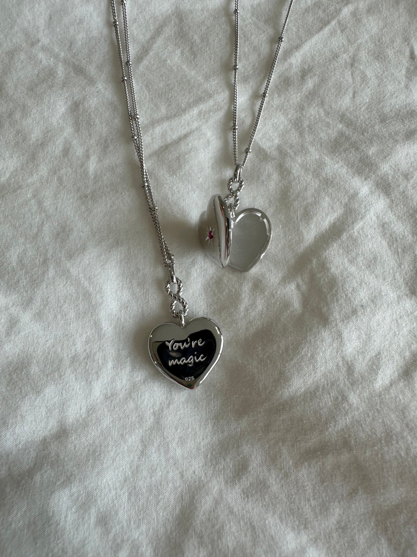 LOVE Heart Hinged Locket Necklace – 925 Sterling Silver, Rhodium Plated, “You’re Magic” Engraving