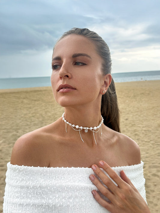 Freshwater Pearl Necklace with Moonstone Pendant – 925 Sterling Silver, Rhodium Plated, Cubic Zirconia Chains