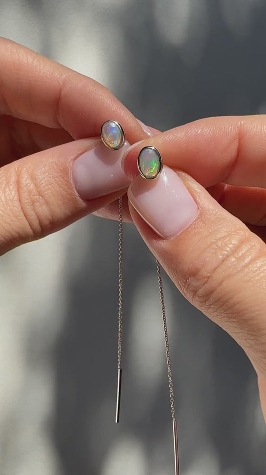 Opal Threader Earrings – Rhodium-Plated 925 Sterling Silver